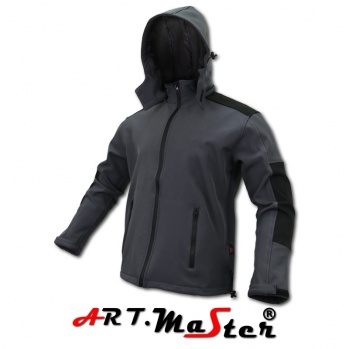 Softshell CLASSIC Grey - cieplana kurtka typu softshell, szara czarne wstawkami, kaptur odpinany, 4 kieszenie - M-3XL.