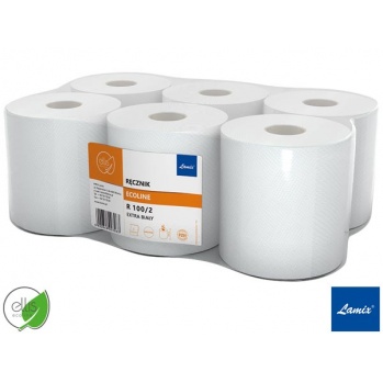 HLA-REMAK-100 - ręczniczki papierowe w rolach białe dwuwarstwowe, makulaturowe 100 metrów - 6 rolek.