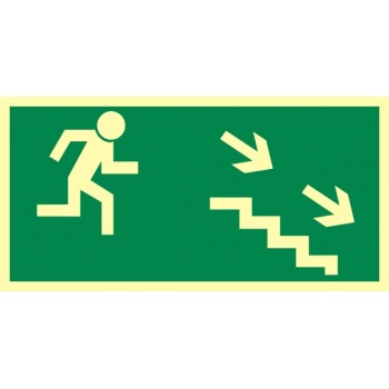 AA004 Kierunek do wyjścia drogi ewakuacyjnej schodami w dół w prawo