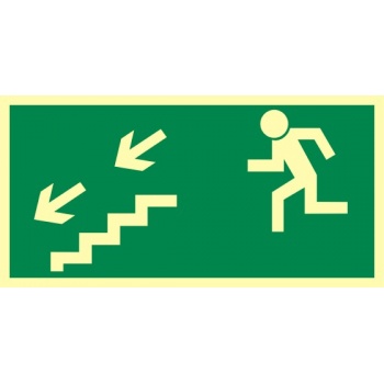 AA005 Kierunek do wyjścia drogi ewakuacyjnej schodami w dół w lewo 