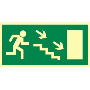 AC018 Kierunek do wyjścia drogi ewakuacyjnej schodami w dół w prawo (znak uzupełniający) 