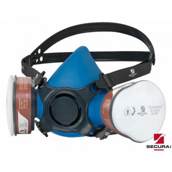 SECURA-MAS3100-CHEM - silikonowa półmaska dwa pochłaniacze 3031 A2, dwa filty 3000.03 P3 R, ochrona przed pyłami, dymami i mgłami, parami i gazami organicznymi.