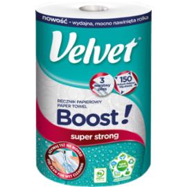 VELVET-REC-BOOST - ręcznik papierowy Velvet Boost, aż 150 ogromnych i szerokich listków, pochłaniania wilgoć, odsącza tłuszcz. 