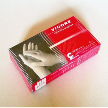 VIGORE - rękawiczki vinylowe ochronne jednorazowe, pudrowane, niejałowione, 100 szt., rozmiar S