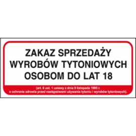 ZZ-84-1 - Znak Zakaz sprzedaży wyrobów tytoniowych osobom do lat 18 - 100X250